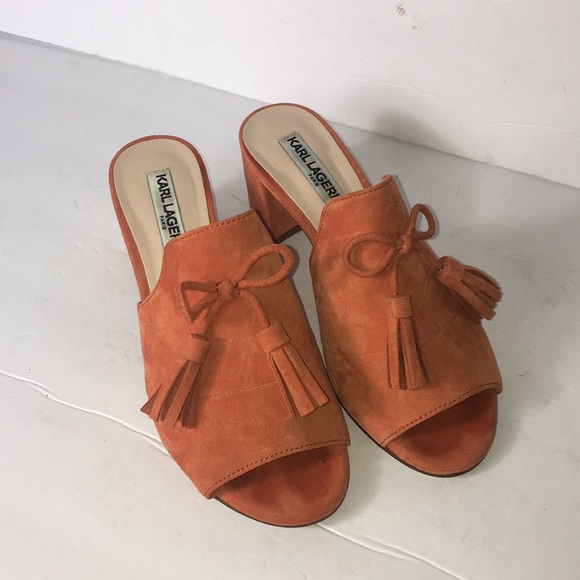 Karl Lagerfeld Shoes - Karl Lagerfeld Holly Orange Suede Mules